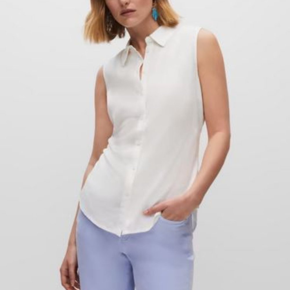 MELANIE LYNE: Tie Front Button Down Shirt - ivory - Picture 2 of 11